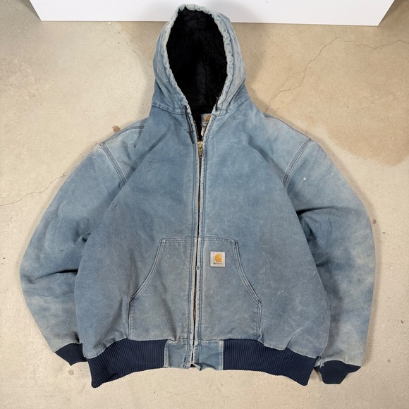 Carhartt Other - ultra faded vintage Carhartt Washed Duck blanket Lined Hooded Jacket J04 NVY 3XL